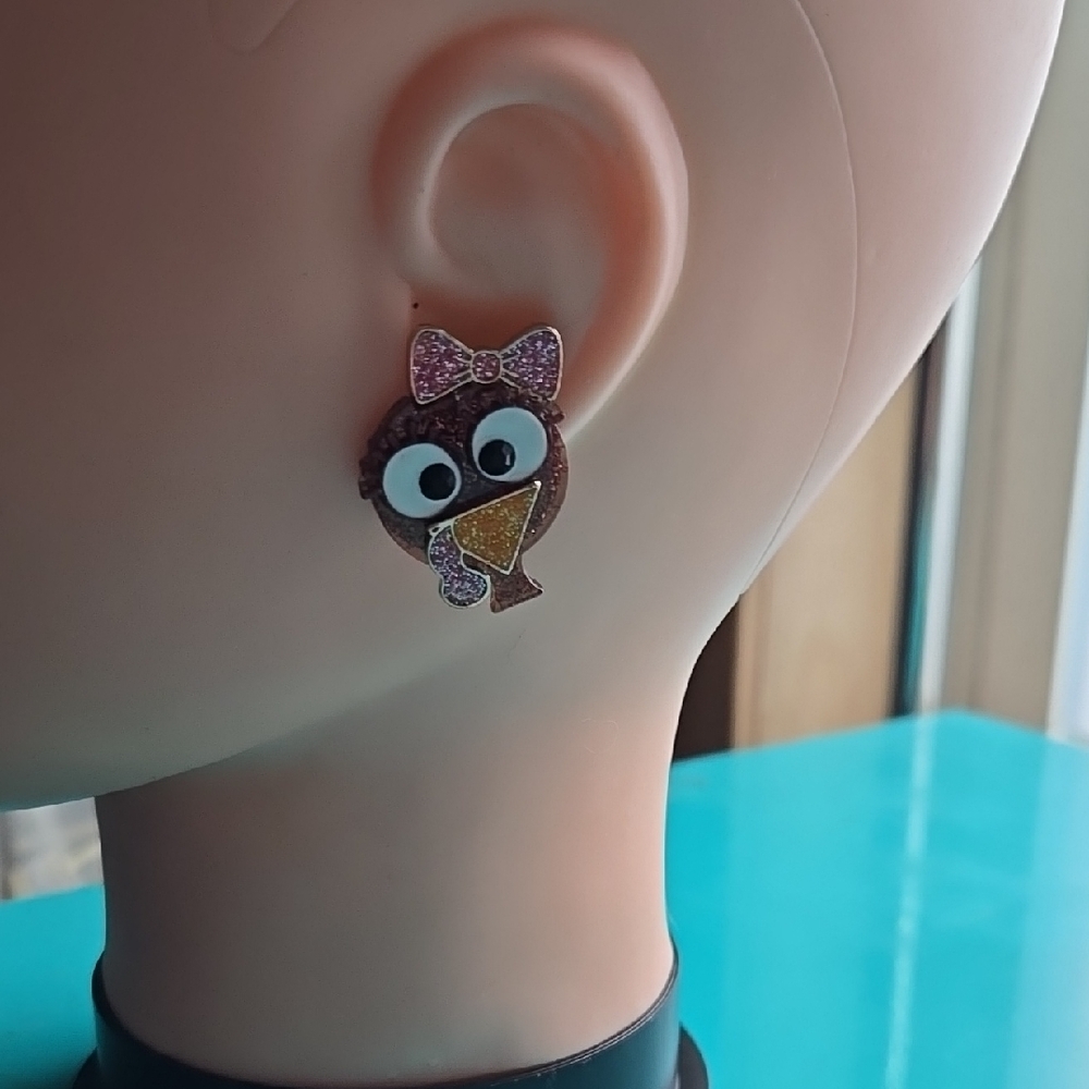 Brown and Pink Owl Earrings with Cute Bow